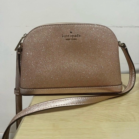Kate Spade New York Rose Gold Tinsel Dome Sparkly Crossbody Bag *Minor Stains* - Picture 4 of 13